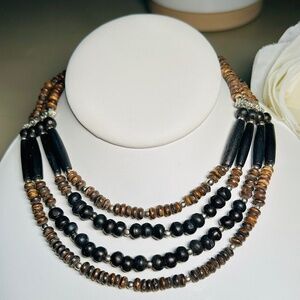 Bohemian ethnic single to 4 strand Vintage Wooden Necklace